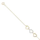 Gold Plated Silver Cubic Zirconia Trio Heart Bracelet 7"