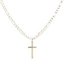 9ct Yellow Gold Patterned Cross Pendant and Figaro Chain 18"