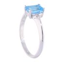9ct White Gold Blue Topaz and Diamond Rectangular Ring
