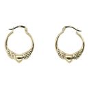 9ct Yellow Gold Wing And Heart Creole Earrings