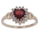 9ct Yellow Gold Cubic Zirconia and Garnet Heart Cluster Ring