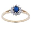 9ct Yellow Gold Sapphire and Cubic Zirconia Cluster Ring