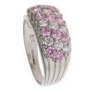 9ct White Gold Pink And Colourless Cubic Zirconia Three Row Ring