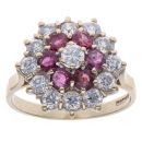 9ct Yellow Gold Cubic Zirconia and Ruby Cluster Ring