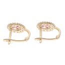 14ct Yellow Gold Child's Red & Cubic Zirconia Gemstone Halo Cluster Earrings
