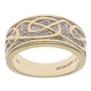 9ct Yellow Gold 0.05ct Diamond Patterned Signet Ring