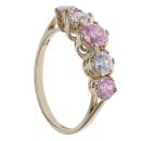 9ct Yellow Gold Pink Topaz and Cubic Zirconia Five Stone Ring