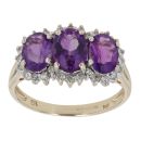9ct Yellow Gold 0.25ct Diamond and Amethyst Cluster Ring