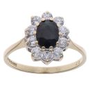 9ct Yellow Gold Cubic Zirconia and Sapphire Cluster Ring