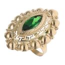 14ct Yellow Gold Green Gemstone Marquise Patterned Ring