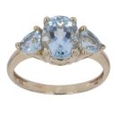 9ct Yellow Gold Blue Topaz Three Stone Ring