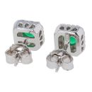 Silver Cubic Zirconia And Green Gemstone Square Cluster Stud Earrings by Icesia