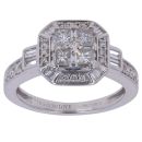 Vera Wang 18ct White Gold 0.80ct Princess, Baguette And Brilliant Cut Diamond And Sapphire Cluster Ring