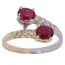 18ct Yellow and White Gold 0.07ct Diamond and Ruby Crossover Ring