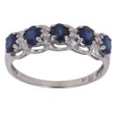 9ct White Gold 0.05ct Diamond and Sapphire Five Stone Ring