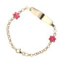 Children's 14ct Yellow Gold Pink Enamel Flower ID Bracelet 6"