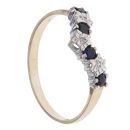 9ct Yellow Gold 0.02ct Brilliant Cut Diamond and Sapphire Wishbone Ring