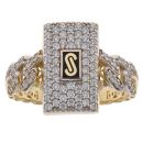 14ct Yellow Gold Monaco Classic Plain Pave Link Signet Ring