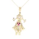 9ct Yellow Gold Stone Set Ragdoll Pendant And Chain 18"
