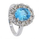 9ct White Gold 1ct Diamond And Topaz Cluster Ring