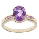 9ct Yellow Gold Pink Sapphire and Amethyst Ring
