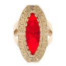 14ct Yellow Gold Red Gemstone Greek Key Ring