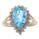 9ct Yellow Gold 0.02ct Brilliant Cut Diamond and Blue Topaz Fancy Ring