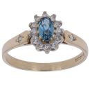 9ct Yellow Gold 0.15ct Diamond and Blue Topaz Cluster Ring