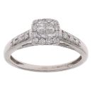 9ct White Gold 0.33ct Princess And Brilliant Cut Diamond Cluster Ring