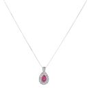 14ct White Gold 0.40ct Brilliant Cut Diamond and Ruby Cluster Pendant and Chain 18"