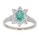 18ct White Gold 0.65ct Brilliant Cut Diamond and Emerald Cluster Ring