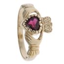 9ct Yellow Gold Claddagh Garnet Heart Ring