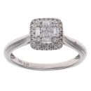 9ct White Gold 0.25ct Brilliant and Baguette Cut Diamond Cluster Ring