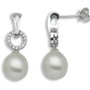 18ct White Gold 0.42ct Diamond & Pearl Drop Earrings