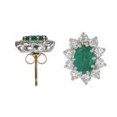 18ct Yellow and White Gold 1.00ct Brilliant Cut Diamond and Emerald Cluster Earrings