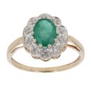 9ct Yellow Gold 0.05ct Brilliant Cut Diamond and Emerald Cluster Ring