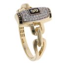 14ct Yellow Gold Monaco Cavo Plain Pave Link Signet Ring