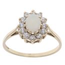 9ct Yellow Gold Opal And Cubic Zirconia Cluster Ring