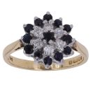18ct Yellow Gold 0.15ct Brilliant Cut Diamond and Sapphire Cluster Ring