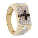 14ct Yellow Gold Cubic Zirconia Black Cross Ring