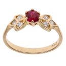 18ct Yellow Gold 0.20ct Brilliant Cut Diamond and Ruby Solitaire Ring