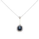 18ct White Gold 0.70ct Brilliant Cut Diamond and Sapphire Cluster Pendant and Chain 18"