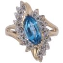 9ct Yellow Gold 0.08ct Diamond and Blue Topaz Ring