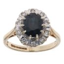 9ct Yellow Gold 0.10ct Diamond and Sapphire Cluster Ring
