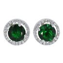 Silver Cubic Zirconia And Green Gemstone Round Cluster Stud Earrings by Icesia
