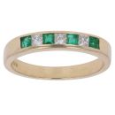 18ct Yellow Gold 0.20ct Princess Cut Diamond and Emerald Half Eternity Ring