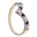 9ct Yellow Gold Cubic Zirconia and Sapphire Wishbone Ring