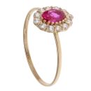 14ct Yellow Gold Cubic Zirconia and Red Gemstone Cluster Ring