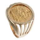 9ct Yellow Gold UK 1915 George V Half Sovereign Coin Ring