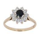 9ct Yellow Gold Sapphire and Cubic Zirconia Cluster Ring